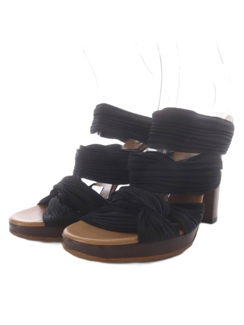 Gucci Sandals Chunky Heel Pleated Black